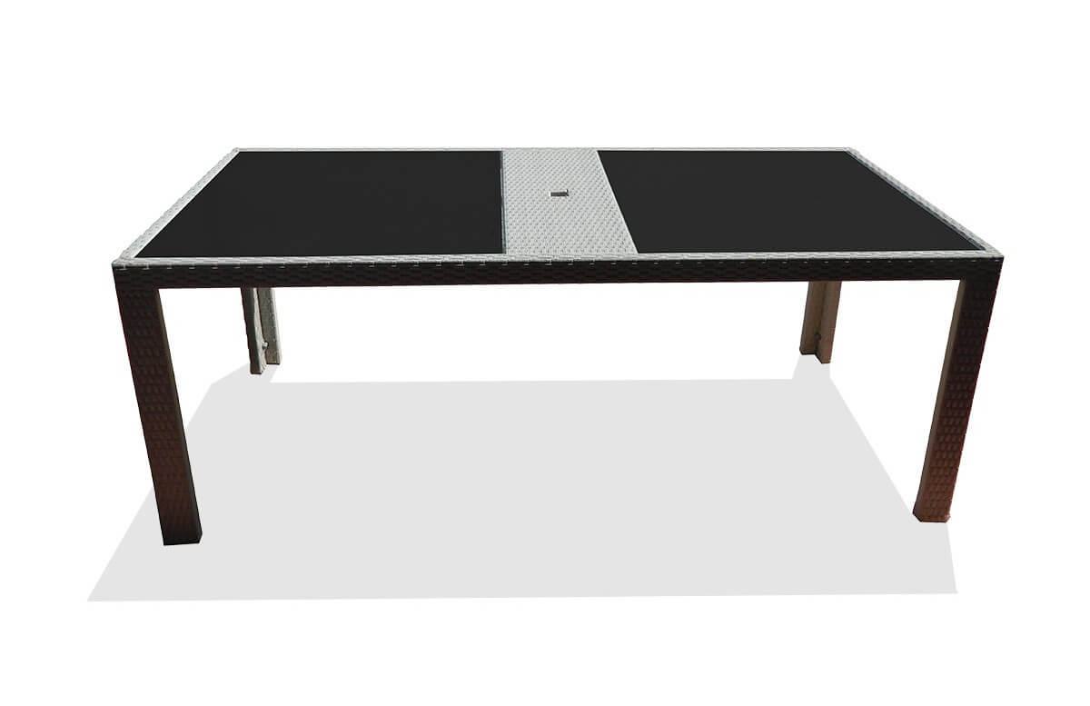 Table fixe en résine tressée 200X100 cm coloris Gris Ivoire