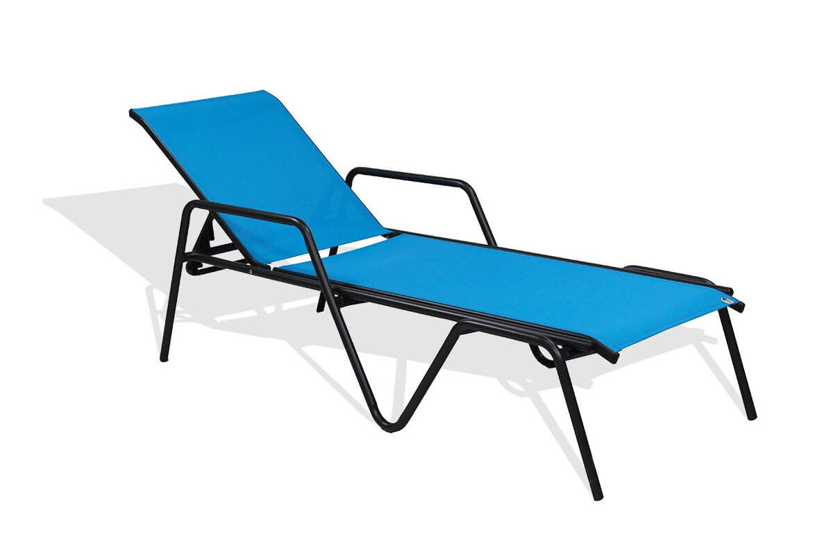 Bain de soleil en textilène turquoise et aluminium noir