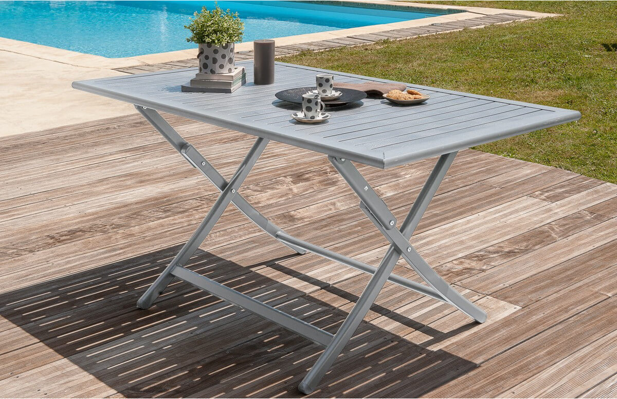 Table pliante en aluminium gris galet