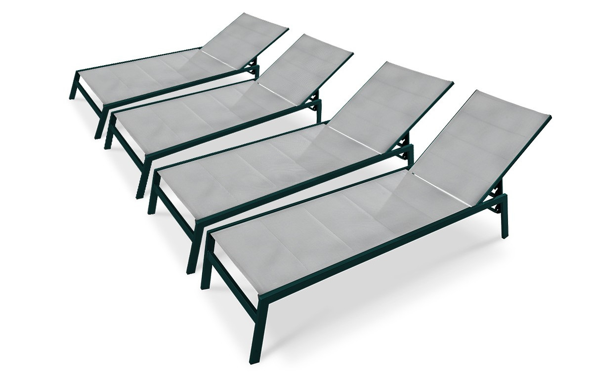 Lot de 4 bains de soleil gris multi-positions