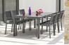 Ensemble table aluminium et duranite noir et 6 fauteuils assortis