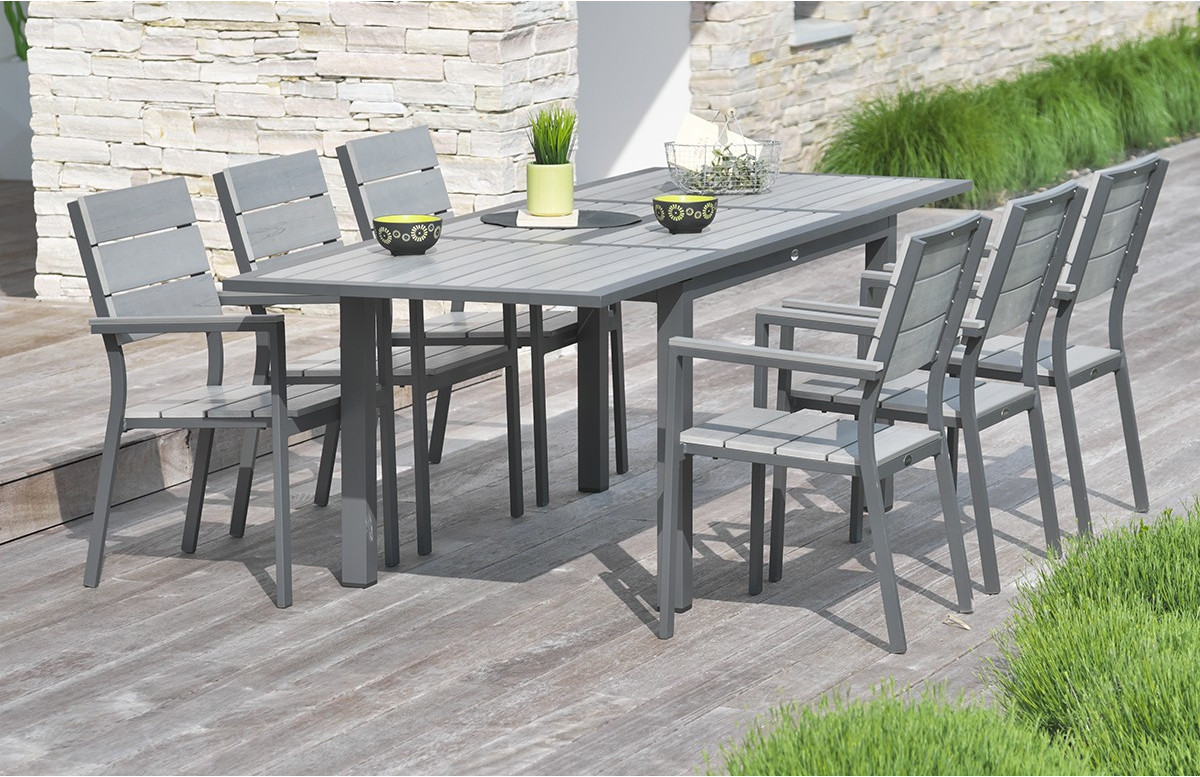 Salon de jardin - Table rallonge papillon et 6 chaises