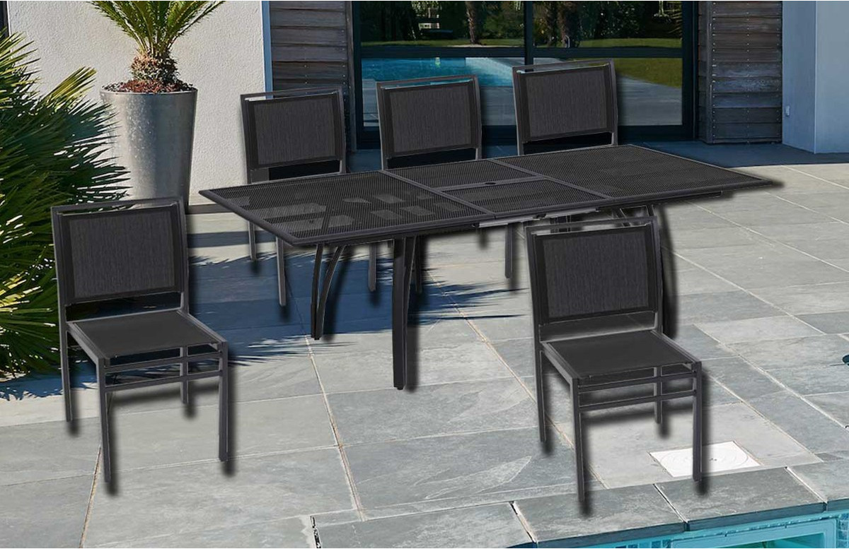 Ensemble table et 6 chaises aluminium et textilène Ensemble table et 6 chaises aluminium et textilène