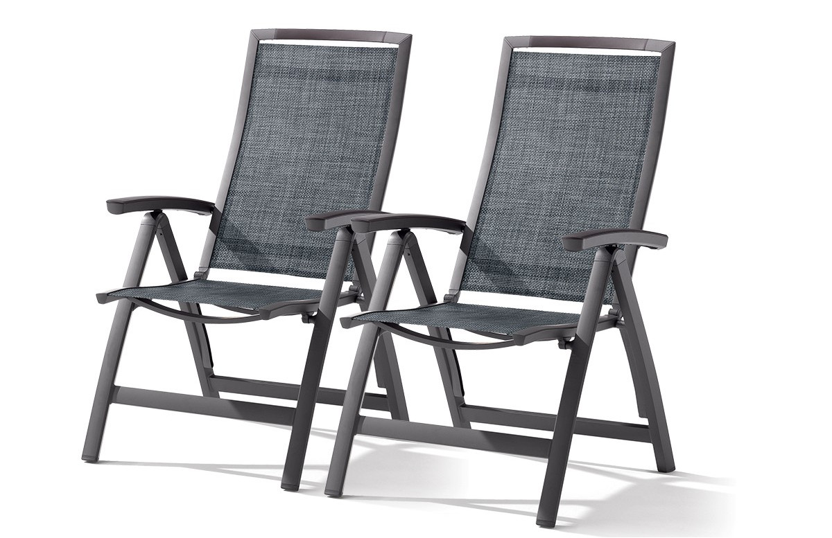 Lot de 2 Fauteuils multi-position pliables gris foncé