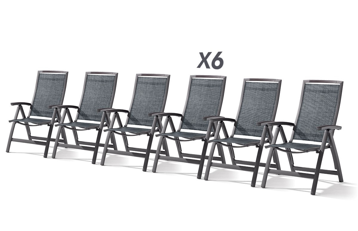 Lot de 6 Fauteuils multi-position pliables gris foncé