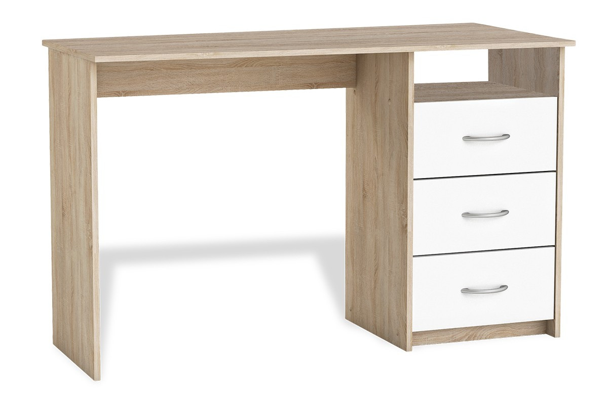 Bureau 1 niche/3 tiroirs couleur chêne brossé/blanc perle