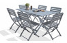 Table pliante en aluminium coloris gris galet et ses 6 chaises assorties