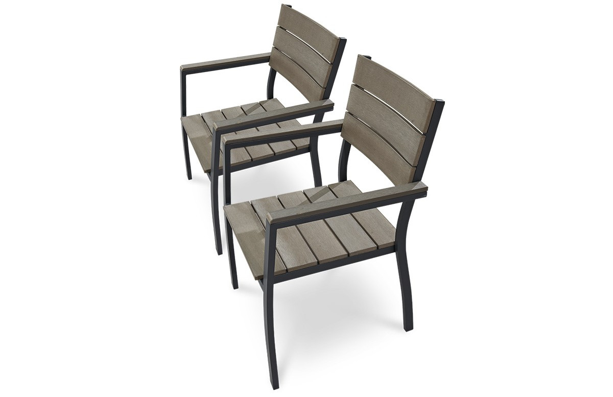 Lot de 2 fauteuils aluminium gris et bois composite
