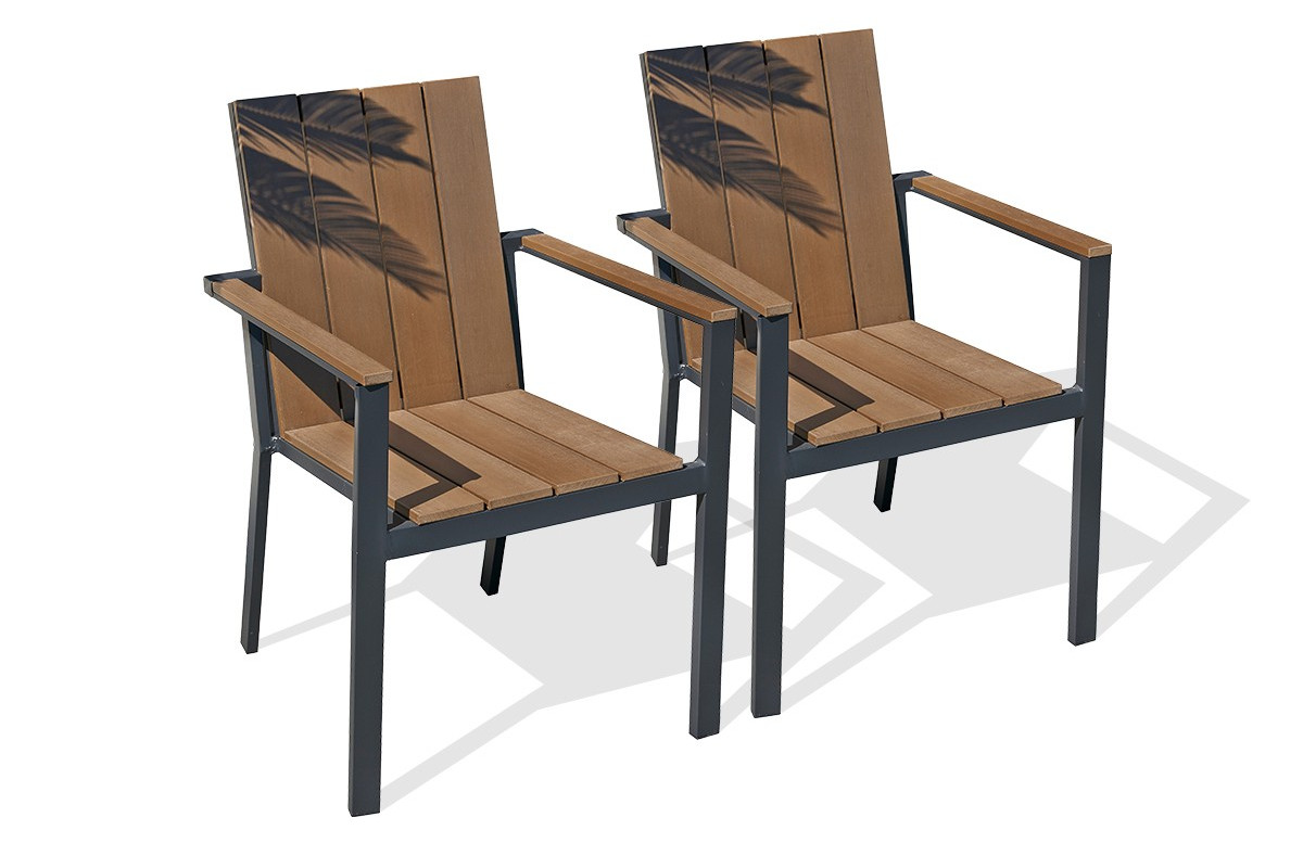 Lot de 2 fauteuils aluminium gris anthracite et bois composite