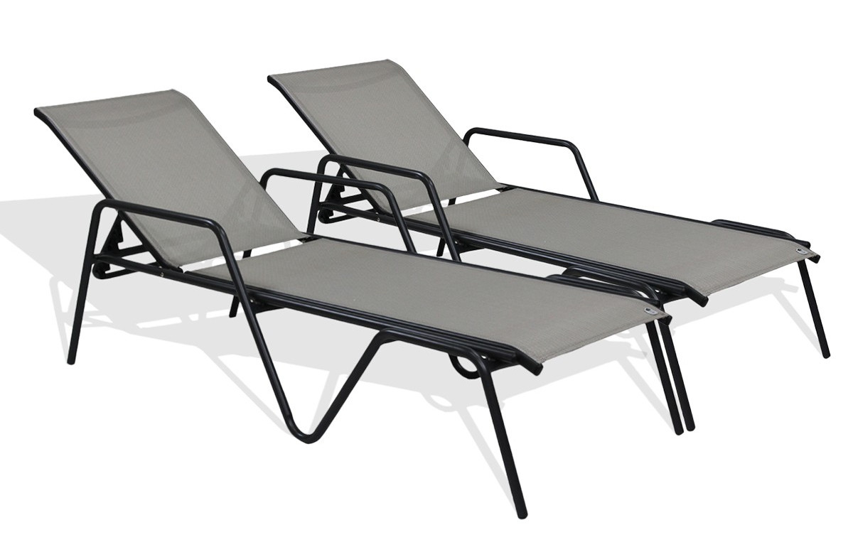 Lot de 2 bains de soleil textilène gris aluminium noir