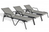 Lot de 3 bains de soleil textilène gris aluminium noir