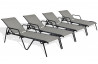 Lot de 4 bains de soleil textilène gris aluminium noir