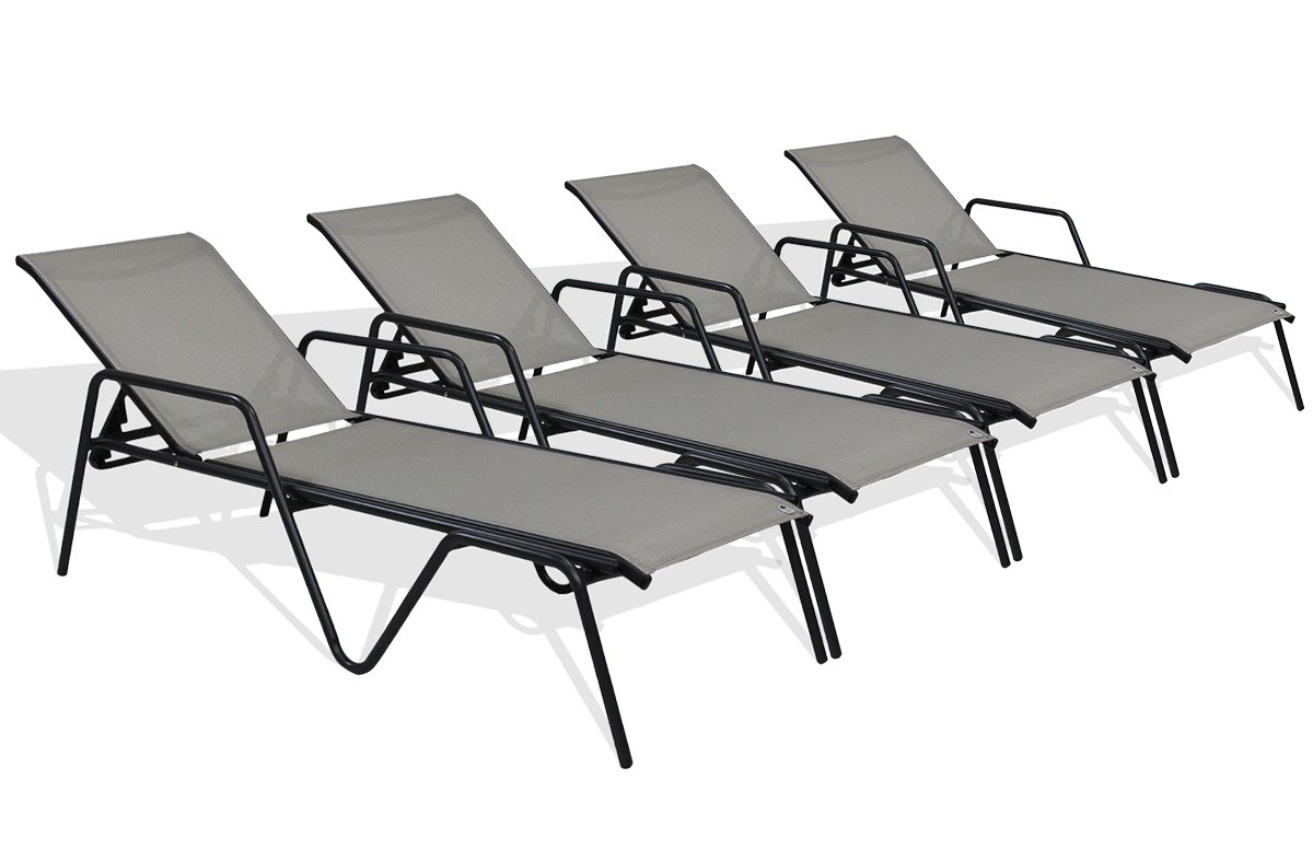 Lot de 4 bains de soleil textilène gris aluminium noir