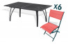 Ensemble table 6 chaises pliantes aluminium et textilène corail