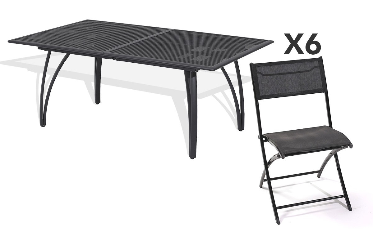 Ensemble table et 6 chaises pliantes aluminium et textilène