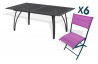 Ensemble table et 6 chaises pliantes aluminium et textilène prune