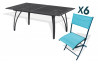Ensemble table et 6 chaises pliantes aluminium et textilène turquoises