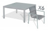 Ensemble table carrée gris galet et 6 fauteuils assortis