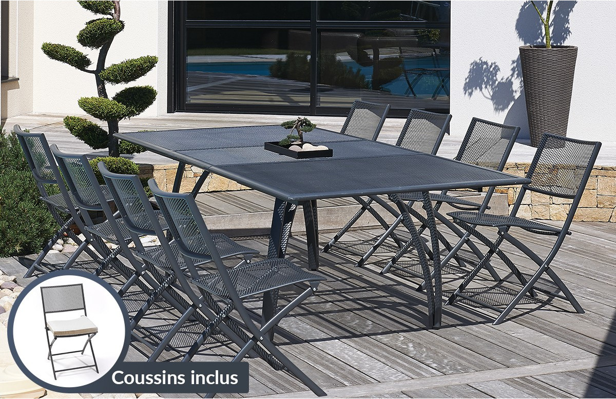 Ensemble table aluminium avec 8 chaises