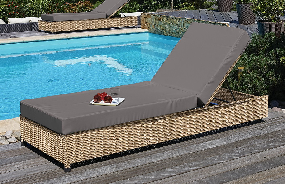 Bain de soleil design en résine tressée + matelas mousse Paris Garden MONTMARTRE