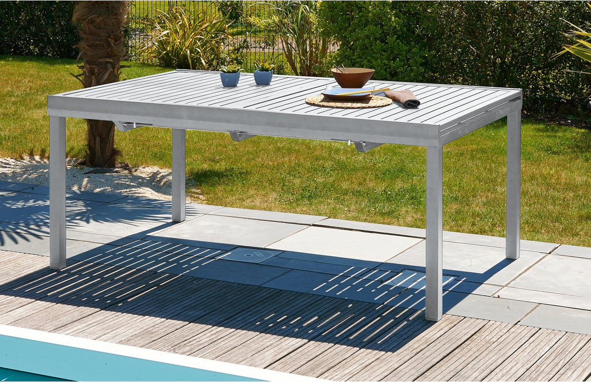 Table aluminium 10-12 places gris galet