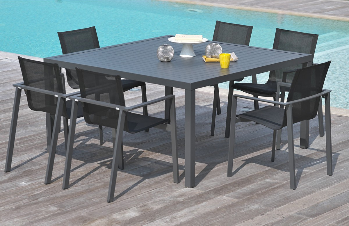 Table carré en aluminium gris anthracite