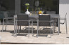 Ensemble table 8 à 10 places en aluminium gris galet et 6 fauteuils assortis