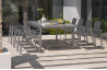 Ensemble table 8 à 10 places aluminium gris galet et 8 fauteuils assortis
