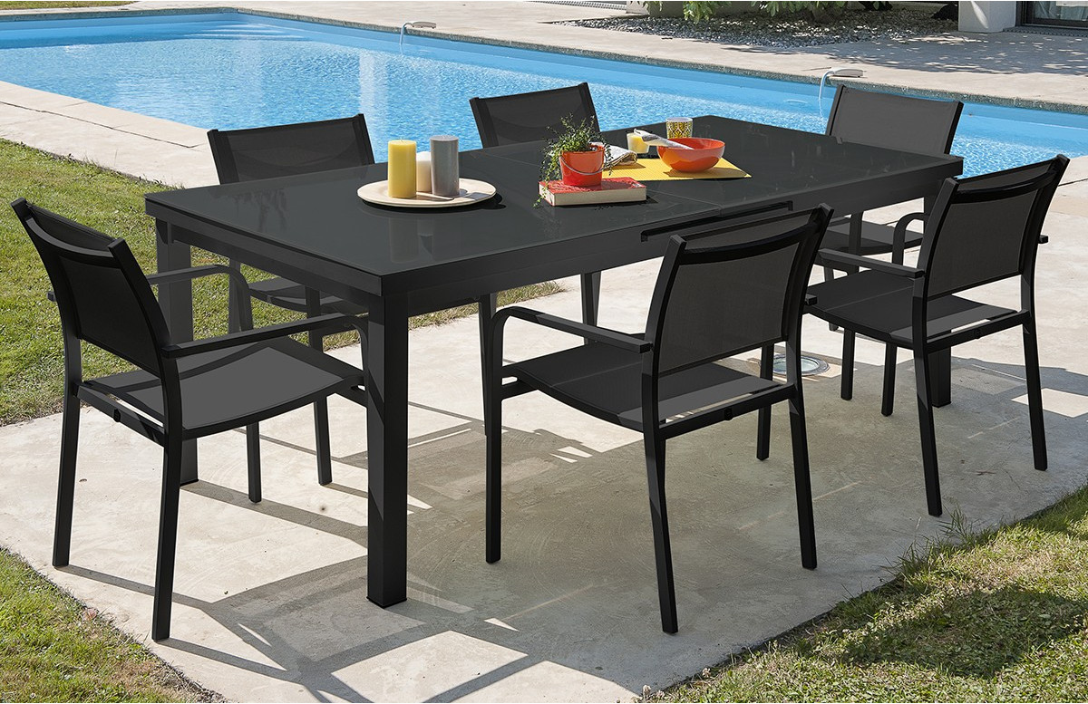 Ensemble table et fauteuils de jardin avec rallonge 6 personnes DCB