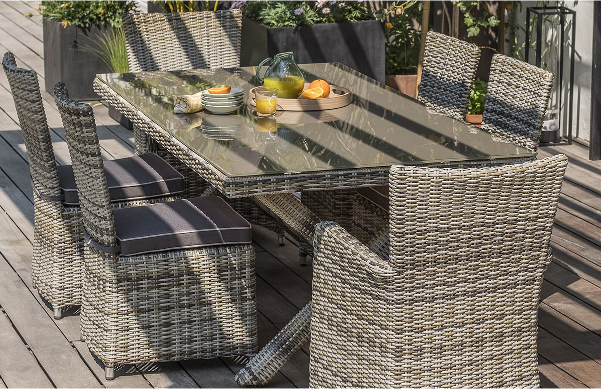 Ensemble table et chaises de jardin pour 6 personnes en résine tressée DCB Garden BALI