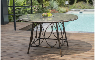 Table salon de jardin ronde 4 personnes en imitation bambou DCB Garden USHUAIA