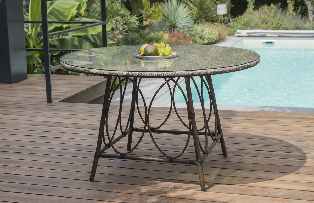 Table salon de jardin ronde 4 personnes en imitation bambou DCB Garden USHUAIA
