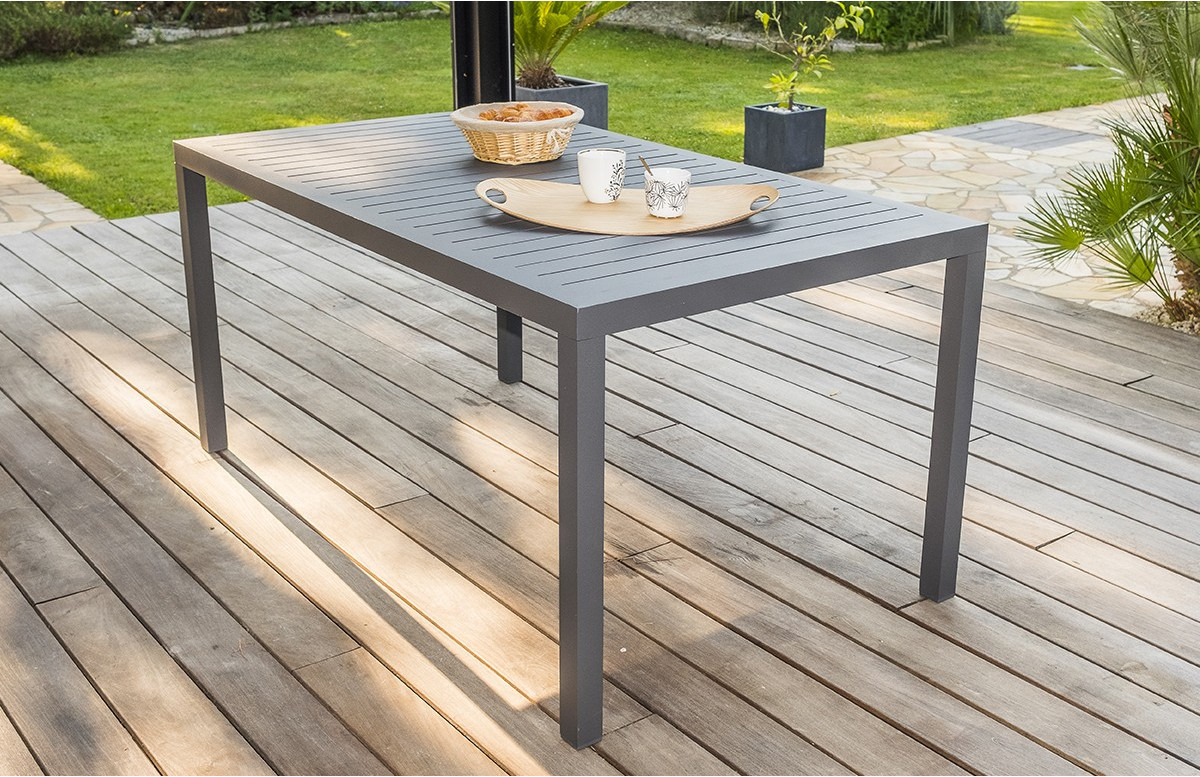 Table salon de jardin 6 personnes en aluminium anthracite DCB Garden MIAMI