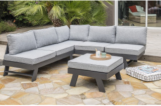 Salon de jardin d'angle en aluminium DCB Garden 5-6 places gris clair NEWYORK