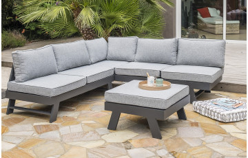Salon de jardin d'angle en aluminium DCB Garden 5-6 places gris clair NEWYORK