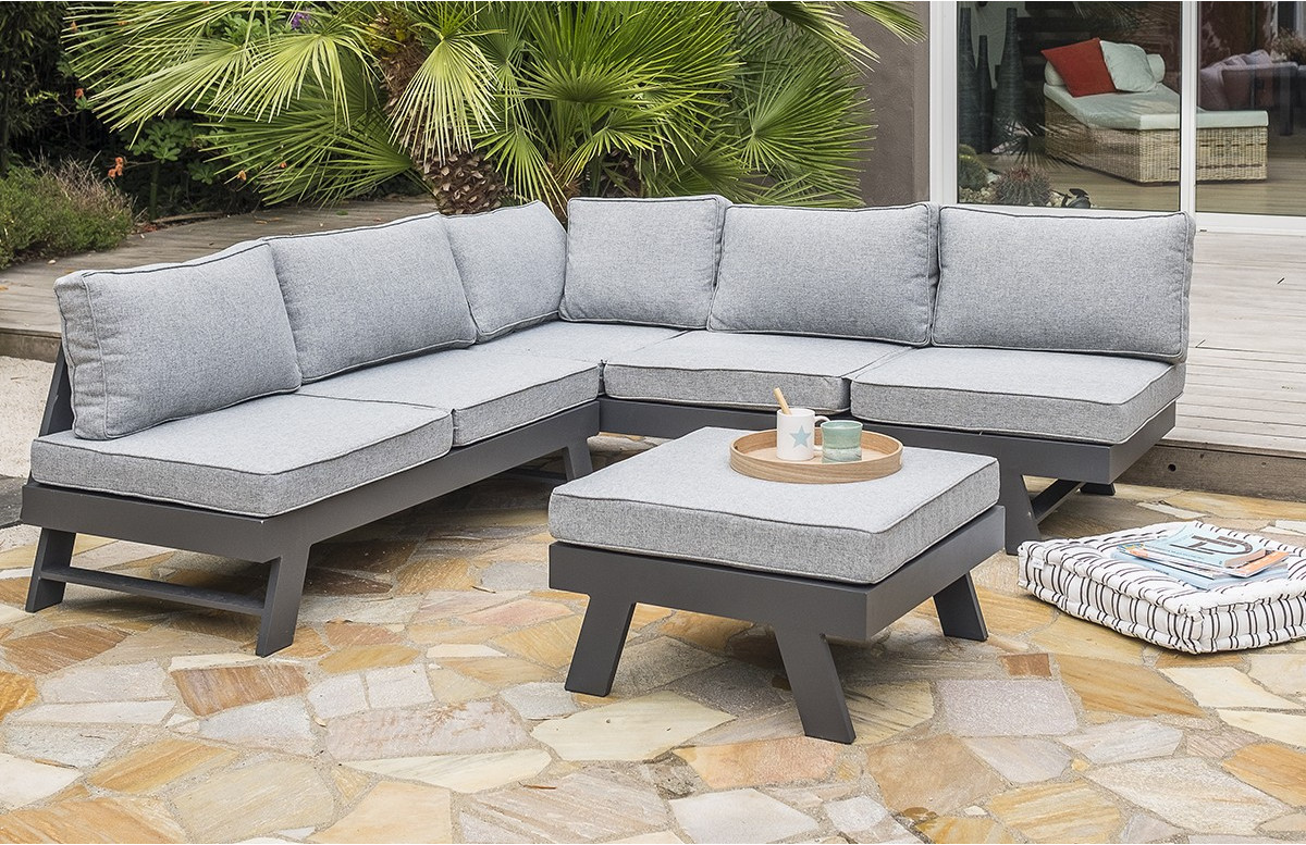 Salon de jardin d'angle en aluminium DCB Garden 5-6 places gris clair NEWYORK