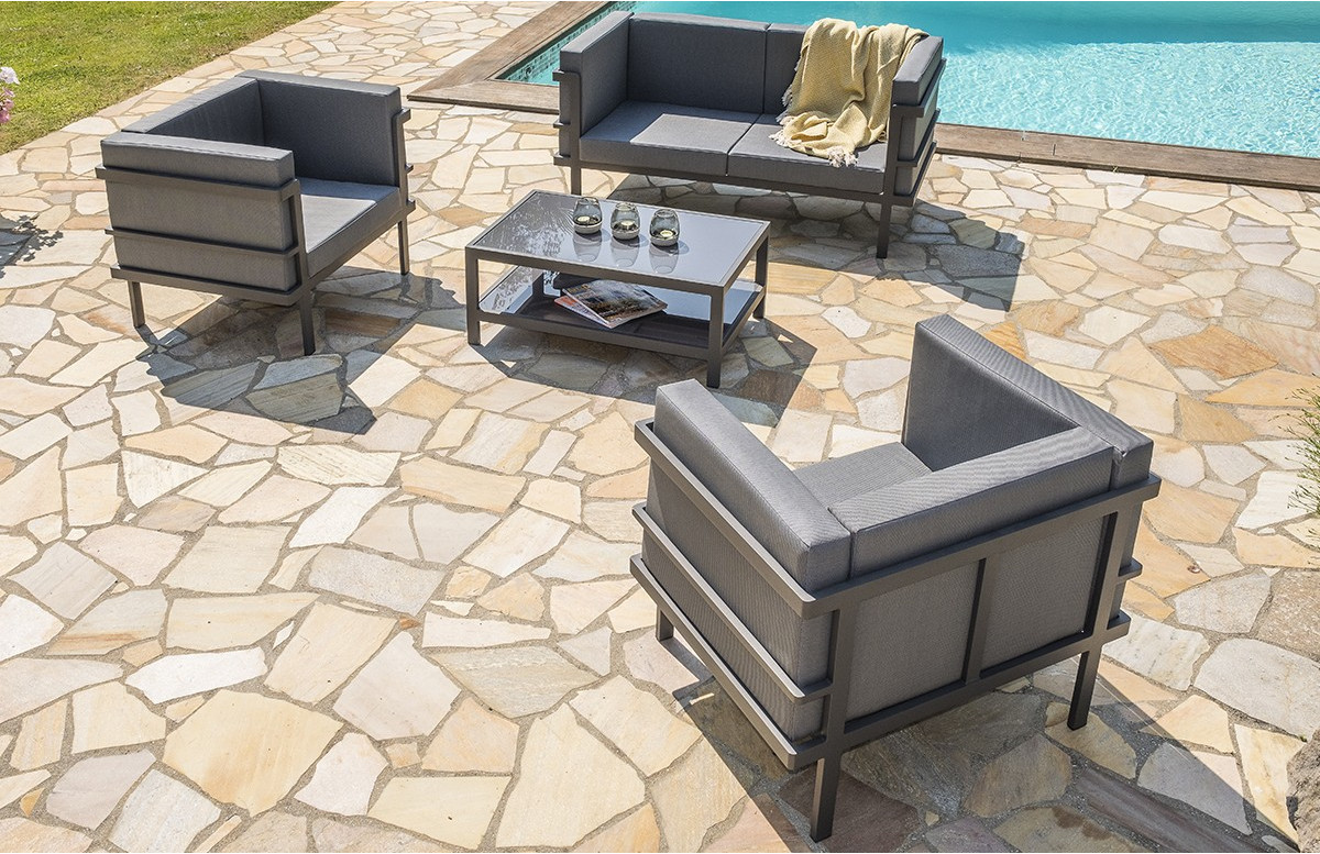 Salon de jardin design bas en aluminium DCB Garden 4 places gris PROPRIANO