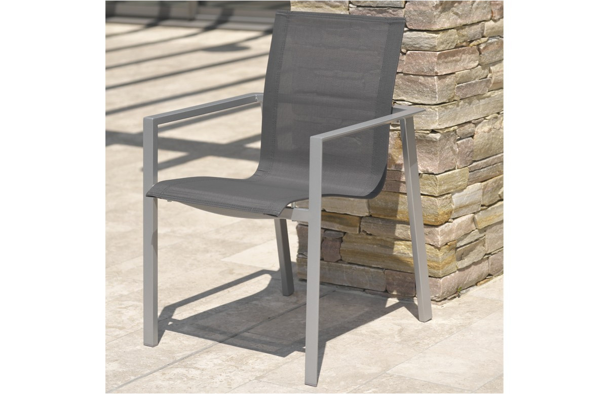 Fauteuil aluminium et textilène gris galet