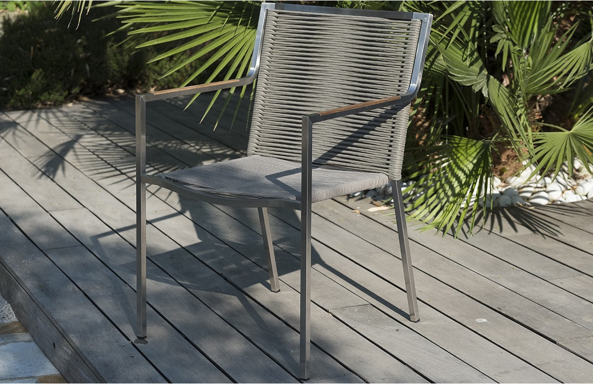 Fauteuil salon de jardin empilable en inox et corde Paris Garden LIVORNO