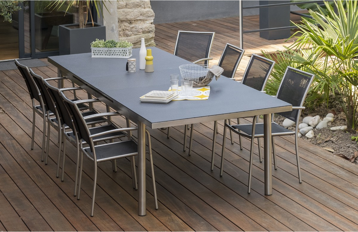 Ensemble table et chaises de jardin pour 8 personnes en inox & spraystone PALERMO Paris Garden