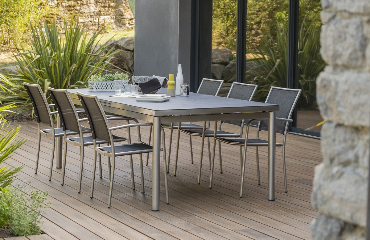 Ensemble table et chaises de jardin pour 6 personnes en inox