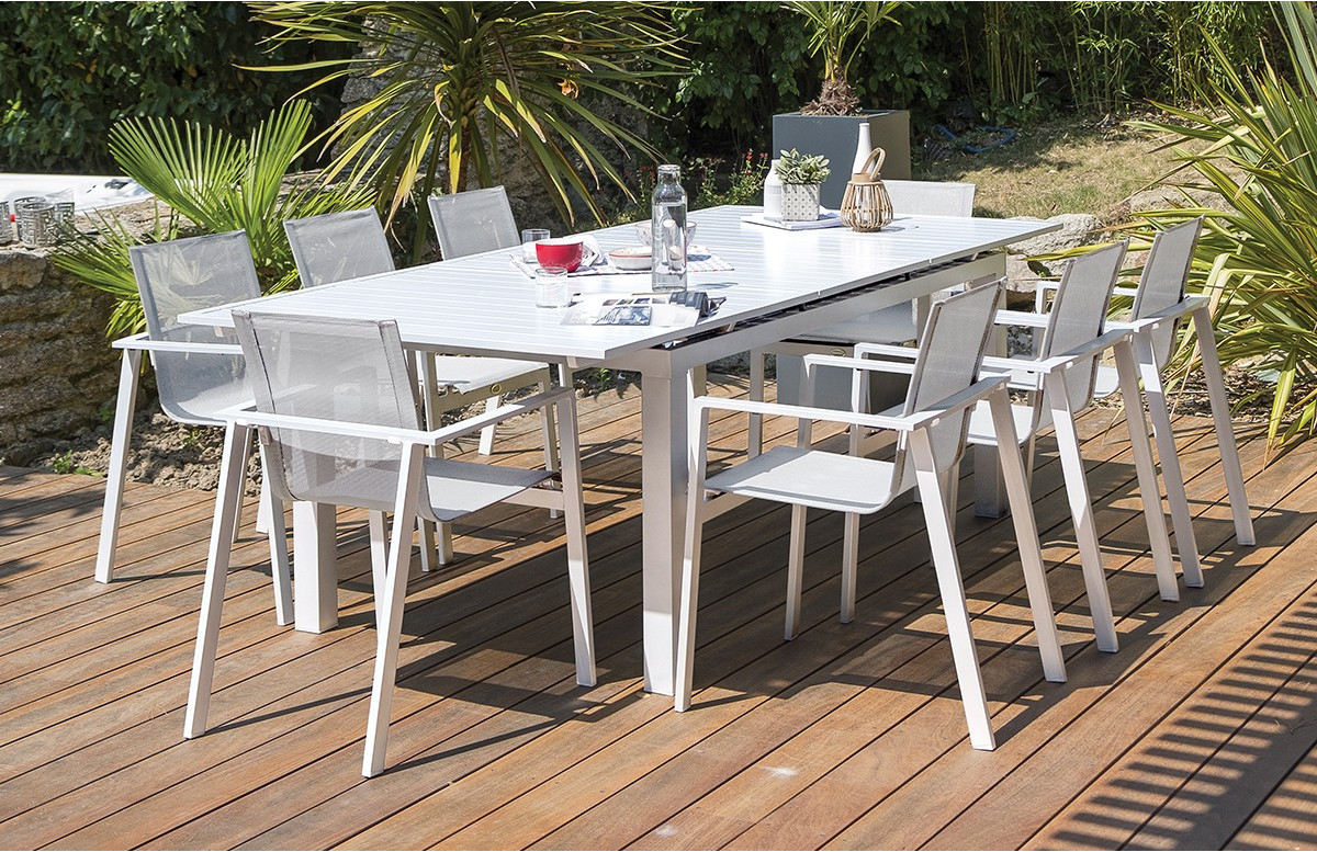 Ensemble table et chaises de jardin en aluminium DCB Garden 12 personnes blanc