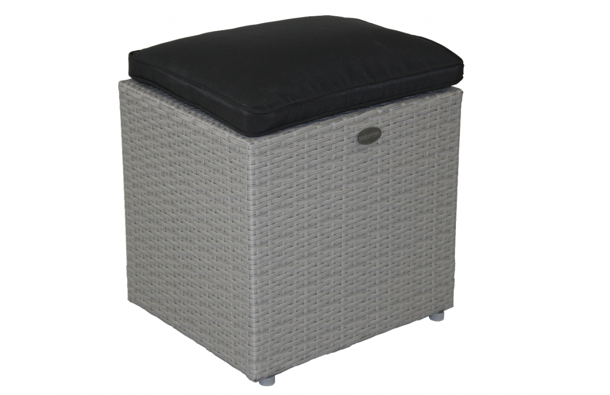 Pouf en résine tressée coloris gris avec coussin Pouf en résine tressée coloris gris avec coussin