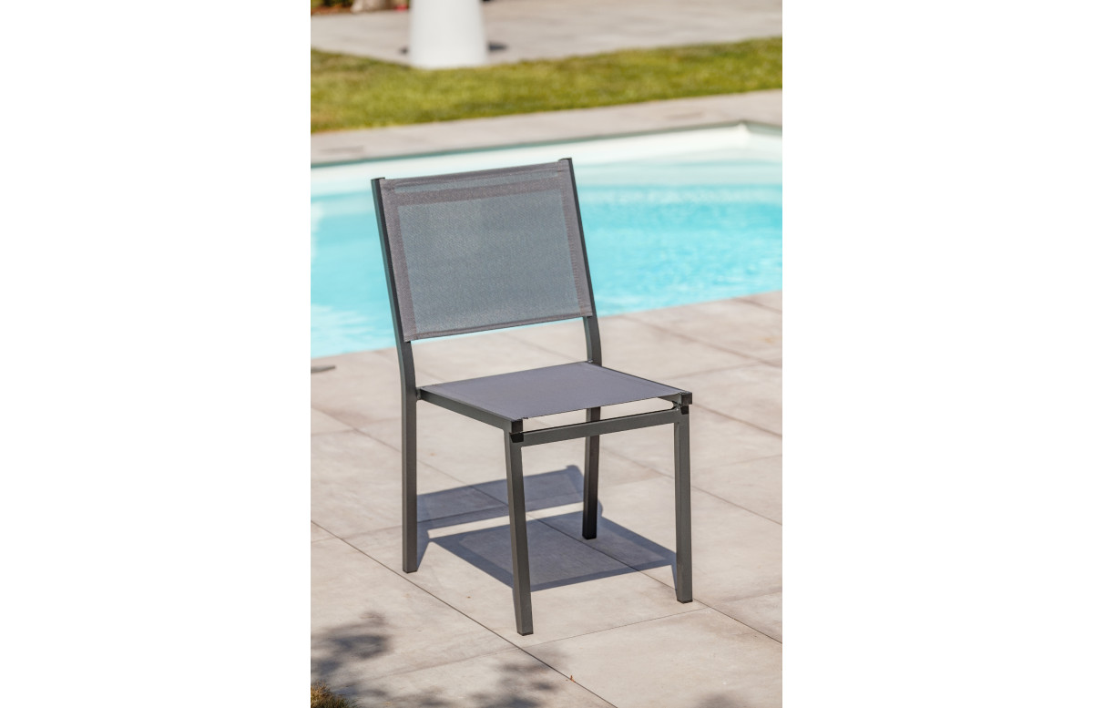 Chaise de salon de jardin empilables en aluminium et textilène DCB Garden TOLEDE – anthracite