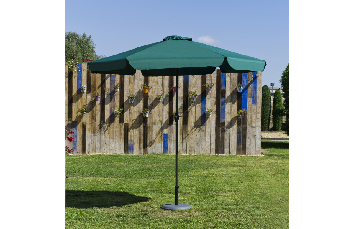 Parasol de jardin haut de gamme 3m droit à manivelle VERT Hevea