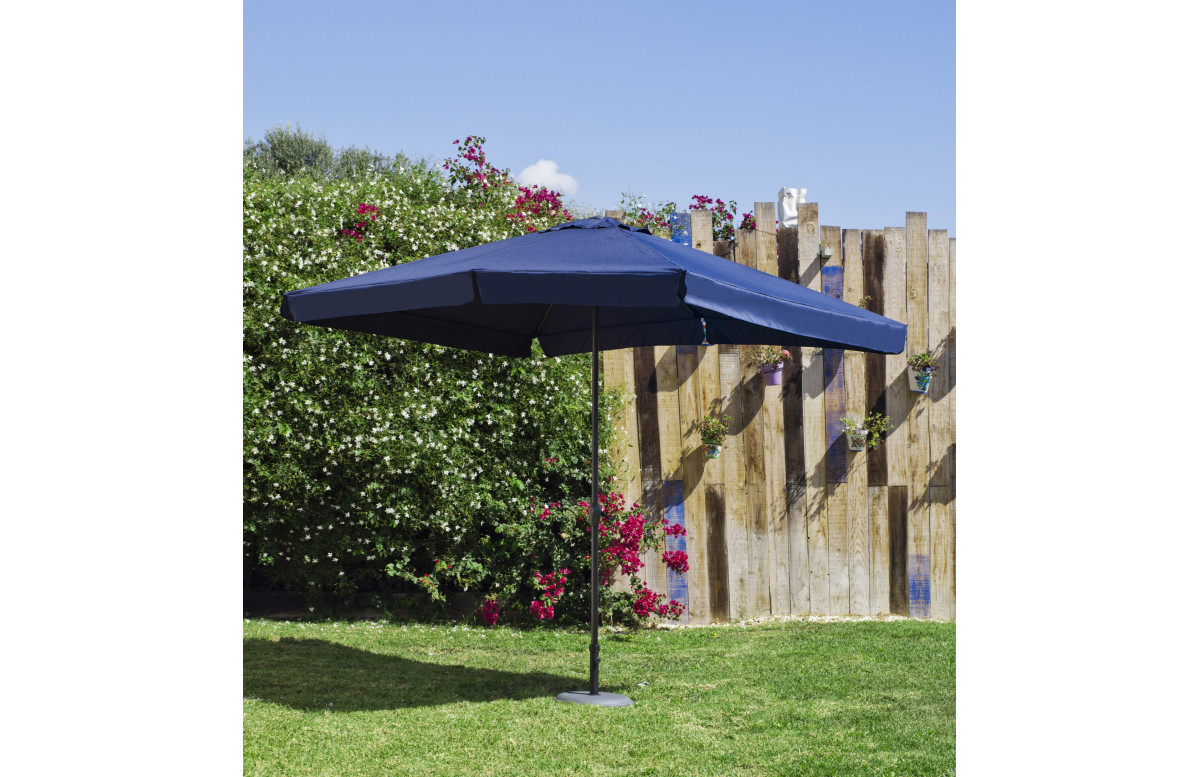 Parasol de jardin haut de gamme 3m droit à manivelle BLEU Hevea