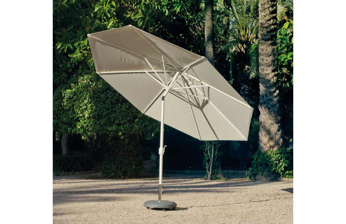 Parasol de jardin 3m50 droit inclinable à manivelle BLANC Hevea