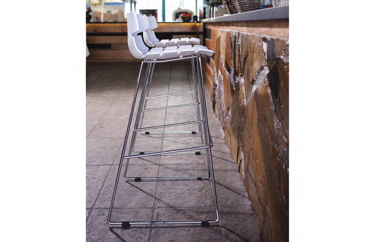 Tabouret de bar empilable blanc - métal chromé- Reny