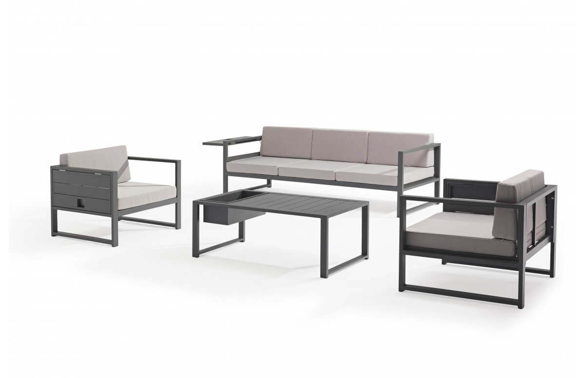 Salon de jardin design bas gris anthracite 5 personnes DELORM