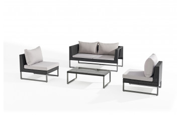 Salon de jardin design bas en résine tressée noir 4 personnes DELORM